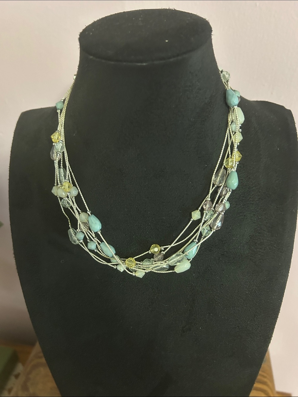 Source Unknown Multi-Strand Necklace with Silver and Cream Beads